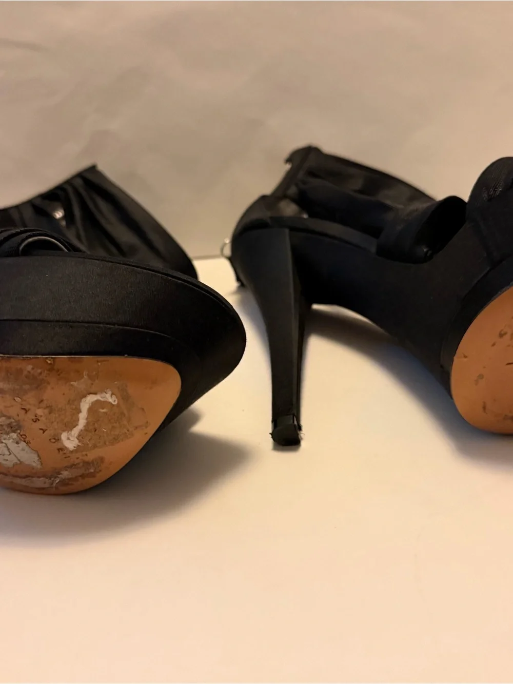 Casadei Black Satin Platform Stiletto Sandals with Back Zipper Detail -size 7